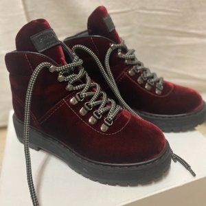 Prada Burgundy Velvet Ankle Boots